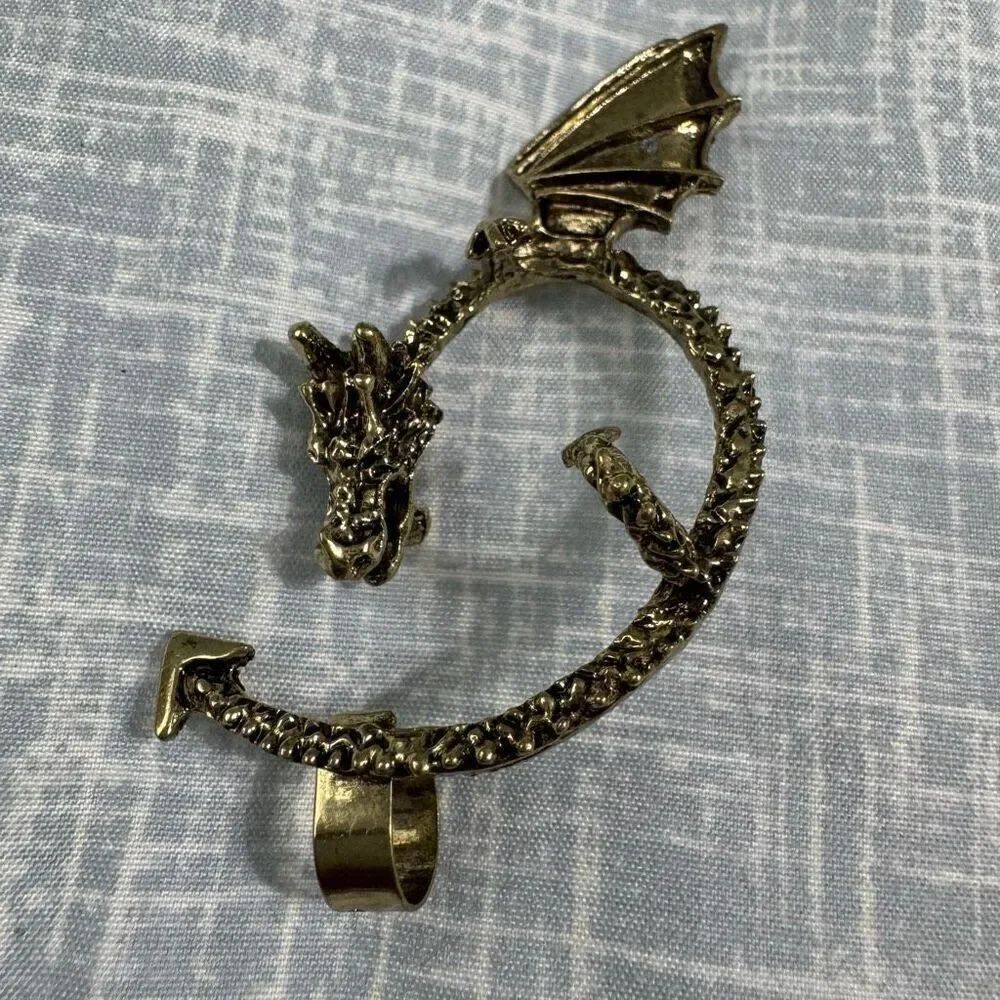 Gold Tone Dragon Climbing Pierceless Ear Cuff